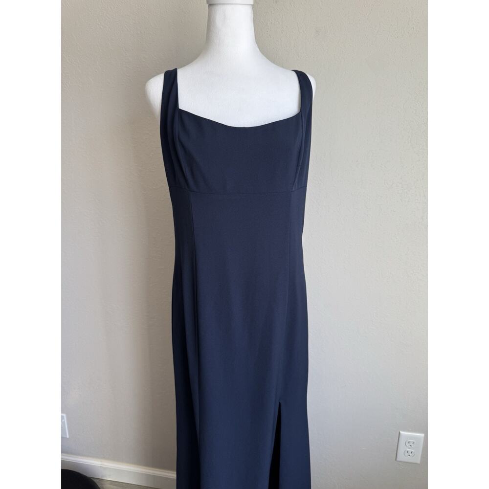 Amsale Navy Square Neck Shift Formal Maxi Dress Women 12 Bridesmaid Prom Simple